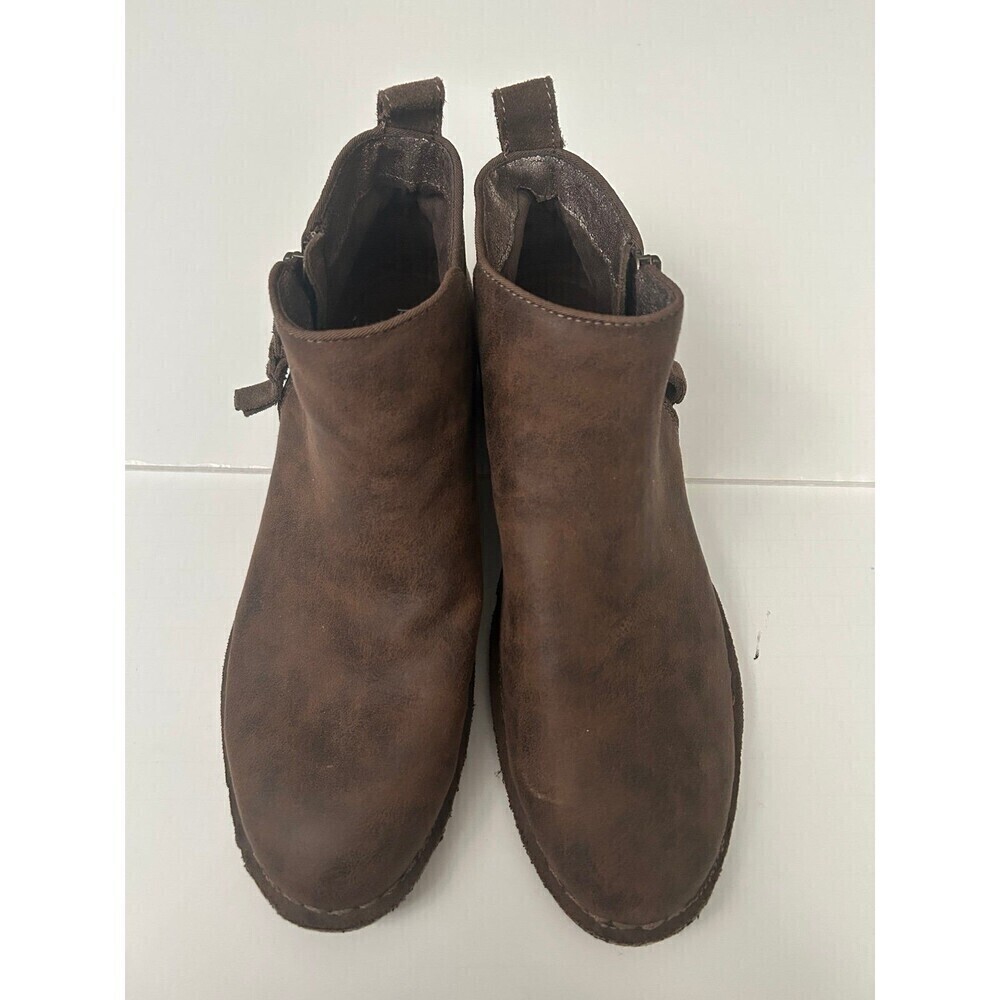 Bobs from Skechers Women Ankle Boots Memory Foam Booties side zip W7 Brown